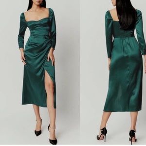 Reformation Gloriana Midi Wrap Dress Emerald Forest Green, Size 10 NWT